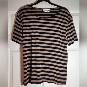 Western Connection II Super Stretchy Black And Tan Striped Short Sleeve Top